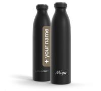 LARS NYSØM Gourde Inox Personnalisée 350 ml, 500 ml, 750 ml, 1L, 1,5L | Bouteille Isotherme pour Boissons Gazeuses avec Gravure | Bouteille d'eau comme Cadeau avec Prénom (Carbon Black, 750ml)