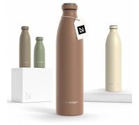 LARS NYSØM Gourde en acier inoxydable | Gourde isotherme sans BPA | Gourde étanche pour le sport, le vélo, les chiens, les bébés et les enfants – 1000 ml – Café au Lait