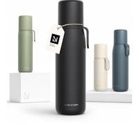 LARS NYSØM Gourde Isotherme Inox 1000ml - Bouteille Café Métallique Isolée | Bouteille Isotherme Double Paroi avec Gobelet & Sangle - Gourde Étanche Garde chaudes 12h ou froides 24h - Gourde de Voyage