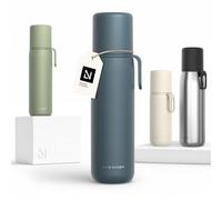 LARS NYSØM Gourde Isotherme Inox 1000ml - Bouteille Café Métallique Isolée | Bouteille Isotherme Double Paroi avec Gobelet & Sangle - Gourde Étanche Garde chaudes 12h ou froides 24h - Gourde de Voyage