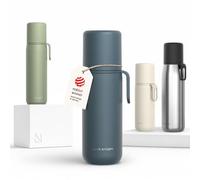 LARS NYSØM Gourde Isotherme Inox 500ml - Bouteille Café Métallique Isolée | Bouteille Isotherme Double Paroi avec Gobelet & Sangle - Gourde Étanche Garde chaudes 12h ou froides 24h - Gourde de Voyage