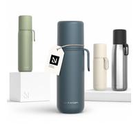 LARS NYSØM Gourde Isotherme Inox 500ml - Bouteille Café Métallique Isolée | Bouteille Isotherme Double Paroi avec Gobelet & Sangle - Gourde Étanche Garde chaudes 12h ou froides 24h - Gourde de Voyage