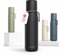LARS NYSØM Gourde Isotherme Inox - Bouteille Thermos Double Paroi avec Gobelet & Sangle, Bouteille Métallique Étanche pour Voyage, Bureau & Plein Air (Carbon Black, 1000ml)
