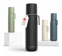 LARS NYSØM Gourde Isotherme Inox - Bouteille Thermos Double Paroi avec Gobelet & Sangle, Bouteille Métallique Étanche pour Voyage, Bureau & Plein Air (Carbon Black, 750ml)