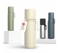 LARS NYSØM Gourde Isotherme Inox - Bouteille Thermos Double Paroi avec Gobelet & Sangle, Bouteille Métallique Étanche pour Voyage, Bureau & Plein Air (Almond Beige, 500ml)