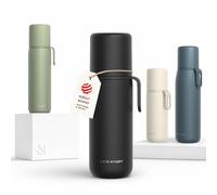 LARS NYSØM Gourde Isotherme Inox - Bouteille Thermos Double Paroi avec Gobelet & Sangle, Bouteille Métallique Étanche pour Voyage, Bureau & Plein Air (Carbon Black, 500ml)