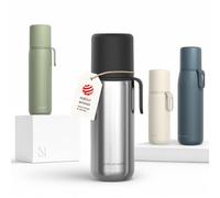 LARS NYSØM Gourde Isotherme Inox - Bouteille Thermos Double Paroi avec Gobelet & Sangle, Bouteille Métallique Étanche pour Voyage, Bureau & Plein Air (Stainless Steel, 500ml)