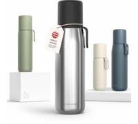 LARS NYSØM Gourde Isotherme Inox - Bouteille Thermos Double Paroi avec Gobelet & Sangle, Bouteille Métallique Étanche pour Voyage, Bureau & Plein Air (Stainless Steel, 1000ml)