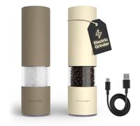 LARS NYSØM Moulin à Sel et Poivre Électrique | Moulins Automatiques en Acier Inoxydable avec Broyeur Céramique Réglable | Set de Moulins à Épices Rechargeables USB avec Lumière LED