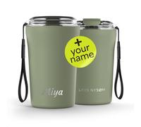 LARS NYSØM Mug à café isotherme à emporter personnalisé 380 ml | Travel mug en acier inoxydable 0,38 L avec gravure | Gobelet isotherme étanche comme cadeau pour hommes et femmes (Sage Green, 380ml)