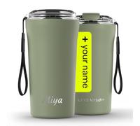 LARS NYSØM Mug à café isotherme à emporter personnalisé 500 ml | Travel mug en acier inoxydable 0,5 L avec gravure | Gobelet isotherme étanche comme cadeau pour hommes et femmes (Sage Green, 500ml)