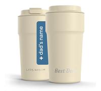 LARS NYSØM Mug à café isotherme à emporter personnalisé 500 ml | Travel mug en acier inoxydable 0,5 L avec gravure | Gobelet isotherme étanche comme cadeau pour hommes et femmes (Almond Beige, 500ml)