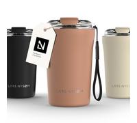 LARS NYSØM Mug Isotherme Cafe 380ml - Tasse Thermique Étanchede de Voyage | Mug Isotherme Cafe to-go avec Sangle et Couvercle en Tritan - Chaude 4h et Froide 8h - Tasse de Voyage en Acier Inoxydable