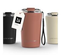 LARS NYSØM Mug Isotherme Cafe 380ml - Tasse Thermique Étanchede de Voyage | Mug Isotherme Cafe to-go avec Sangle et Couvercle en Tritan - Chaude 4h et Froide 8h - Tasse de Voyage en Acier Inoxydable