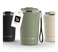 LARS NYSØM Mug Isotherme Cafe 380ml - Tasse Thermique Étanchede de Voyage | Mug Isotherme Cafe to-go avec Sangle et Couvercle en Tritan - Chaude 4h et Froide 8h - Tasse de Voyage en Acier Inoxydable