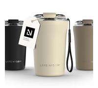 LARS NYSØM Mug Isotherme Cafe 380ml - Tasse Thermique Étanchede de Voyage | Mug Isotherme Cafe to-go avec Sangle et Couvercle en Tritan - Chaude 4h et Froide 8h - Tasse de Voyage en Acier Inoxydable