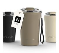 LARS NYSØM Mug Isotherme Cafe 380ml - Tasse Thermique Étanchede de Voyage | Mug Isotherme Cafe to-go avec Sangle et Couvercle en Tritan - Chaude 4h et Froide 8h - Tasse de Voyage en Acier Inoxydable