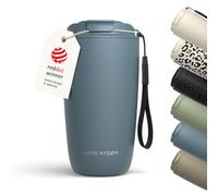 LARS NYSØM Mug Isotherme Cafe to-go avec sangle et couvercle en tritan 500ml | Tasse de voyage 0.5 litre avec isolation | Tasse thermique étanche en acier inoxydable (Stone Blue, 500ml)