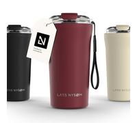 LARS NYSØM Mug Isotherme Cafe to-go avec sangle et couvercle en tritan 500ml | Tasse de voyage 0.5 litre avec isolation | Tasse thermique étanche en acier inoxydable (Berry Red, 500ml)