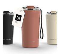 LARS NYSØM Mug Isotherme Cafe to-go avec sangle et couvercle en tritan 500ml | Tasse de voyage 0.5 litre avec isolation | Tasse thermique étanche en acier inoxydable (Brick Red, 500ml)