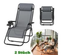 LARS360 2 pièces gris clair Chaise longue pliante, chaise de plage, chaise longue pour l'extérieur, max. 120 kg, avec coussin, pliable pour le camping, le jardin et la piscine, confortable et peu enco