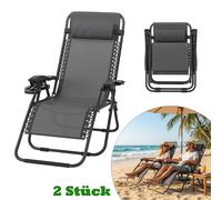 LARS360 2 pièces gris foncé Chaise longue pliante, chaise de plage, chaise longue pour l'extérieur, max. 120 kg, avec coussin, pliable pour le camping, le jardin et la piscine, confortable et peu enco