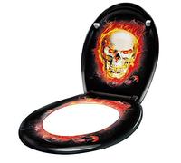 LARS360 Abattant WC avec système d'abaissement automatique, taille universelle, en plastique rigide, avec abaissement lent, antibactérien, motif tête de mort