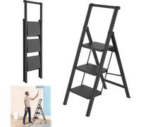 LARS360 Alu Escabeau 3 marches avec main courante Escabeau pliant Tabouret antidérapant Escabeau à marches polyvalent Escabeau pliant Escabeau à marches jusqu'à 250 kg