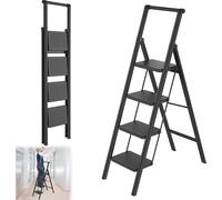 LARS360 Alu Escabeau 4 marches avec main courante Escabeau pliant Tabouret antidérapant Escabeau à marches polyvalent Escabeau pliant Escabeau à marches jusqu'à 250 kg