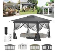 LARS360 Anthracite 4x4 m Pavillon de fête pop-up, montage rapide à l'aide d'un seul bouton, pavillon pliable, double toit et ventilation, moustiquaire, imperméable et protection UV, avec panneaux laté