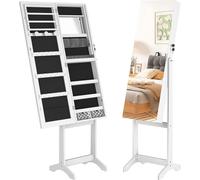 LARS360 Armoire à bijoux avec miroir LED inclinable - Armoire à miroir sur pied 2 en 1 blanche avec serrure & doublure en velours, Grand rangement de bijoux pour chambre à coucher & dressing-room