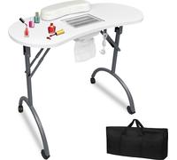 LARS360 Blanc Table de manucure Pliable, avec aspiration Table à ongles portable Table de manucure portable, avec roulettes Manucure mobile