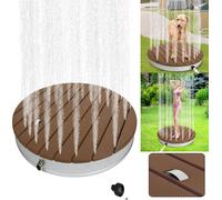 LARS360 Douche mobile de jardin en WPC, Douche de sol pour l'extérieur, Douche d'extérieur avec aspect bois, ronde brune, Douche de camping, Douche de jardin