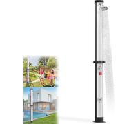 LARS360 Douche solaire pour le jardin et le camping, réservoir d'eau de 40L, hauteur de 216 cm, température de l'eau réglable en continu, pommeau de douche à effet pluie avec rotule (argent + noir)