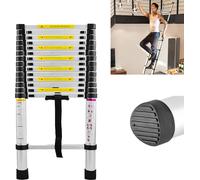 LARS360 échelle télescopique échelle extensible design télescopique en aluminium échelle polyvalente, 13 échelons - 87 cm à 3,80 m échelle simple