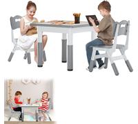 LARS360 Ensemble de tables pour enfants en plastique, 60x60 cm, réglable en hauteur, table grise avec 2 chaises, ensemble de meubles pour enfants pour chambre d'enfant/école maternelle