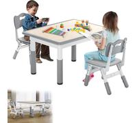 LARS360 Ensemble de tables pour enfants en plastique, 80x60 cm, réglable en hauteur, table grise avec 2 chaises, ensemble de meubles pour enfants pour chambre d'enfant/école maternelle