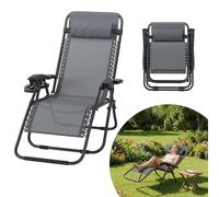 LARS360 Gris clair Chaise longue pliante, chaise de plage, chaise longue de relaxation pour l'extérieur, max. 120kg, avec coussin, pliable pour le camping, le jardin et la piscine, confortable et peu