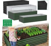 LARS360 Métal Bac surélevé 240x120x58cm - 1730L Bac à plantes de jardin en acier galvanisé, rectangulaire, pour légumes, herbes, fleurs, fruits, argenté