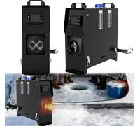 LARS360 Noir 8 kW 12 V Chauffage diesel à ventilateur, chauffage diesel avec écran LCD et silencieux – Appareil de chauffage polyvalent pour atelier, entrepôt, étable, camping