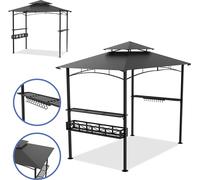 LARS360 Pavillon BBQ avec double toit gris - Abri pour barbecue 244x153x250 cm, stable & résistant aux intempéries, crochets, étagères & ouvre-bouteilles inclus