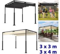LARS360 Pergola robuste 3x4m pour jardin & terrasse - Pavillon avec toit coulissant, cadre métallique & toit résistant aux intempéries, protection contre le soleil & le vent, noir