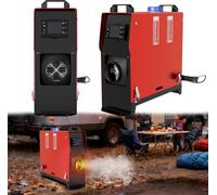 LARS360 Rouge 8 kW 12 V Chauffage diesel à ventilateur, chauffage diesel avec écran LCD et silencieux – Appareil de chauffage polyvalent pour atelier, entrepôt, étable, camping
