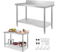 LARS360 Table de travail en inox 120 x 60 x 85 cm Cuisine Gastro Table gastronomique Table en inox avec très grande surface de rangement inférieure avec rebord Stable