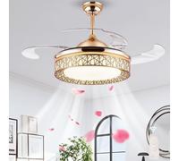 LASANYA Plafonnier Ventilateur chambre, Luminaire Ventilateur Plafonnier moderne Silencieux, Pales de ventilateur invisibles, Ventilateur de plafond rétractable avec lumière-Gold