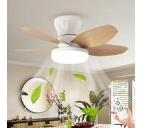 LASANYA Ventilateur de Plafond avec Télécommande avec Éclairage Salon Dimmable Silencieux Luminaire Ventilateur Plafonnier À 5 Pales Moteur DC Lampe Ventilateur de Chambre, Réversible-White-Wood-65CM