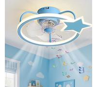 LASANYA Ventilateur de plafond moderne enfant étoile avec lumière et télécommande, lustre avec ventilateur intelligent Bluetooth pour chambre d'enfant, plafonnier avec ventilateur silencieux-bleu
