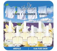 LASENTEUR Recharge diffuseur électrique Compatible Air Wick et Glade | Lot de 6 x 19 ml, parfums Vanille, Lin et Lavande, désodorisant intérieur pour salon, chambre et entrée