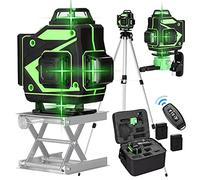 Laser Cross Line - 4 x 360 ° - Niveau à bulle laser vert auto-nivelant - Rotation 4D - Laser avec 16 lignes - Auto-nivellement avec 2 batteries - Trépied extensible réglable en hauteur