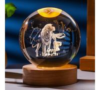 Laser Gravé Signe du Zodiaque Cristal Balle Miniature 3D Cristal Artisanat Décoration en Verre Sphère Décoration de La Maison Accessoires Cadeau (Leo, 3.15 Inches)